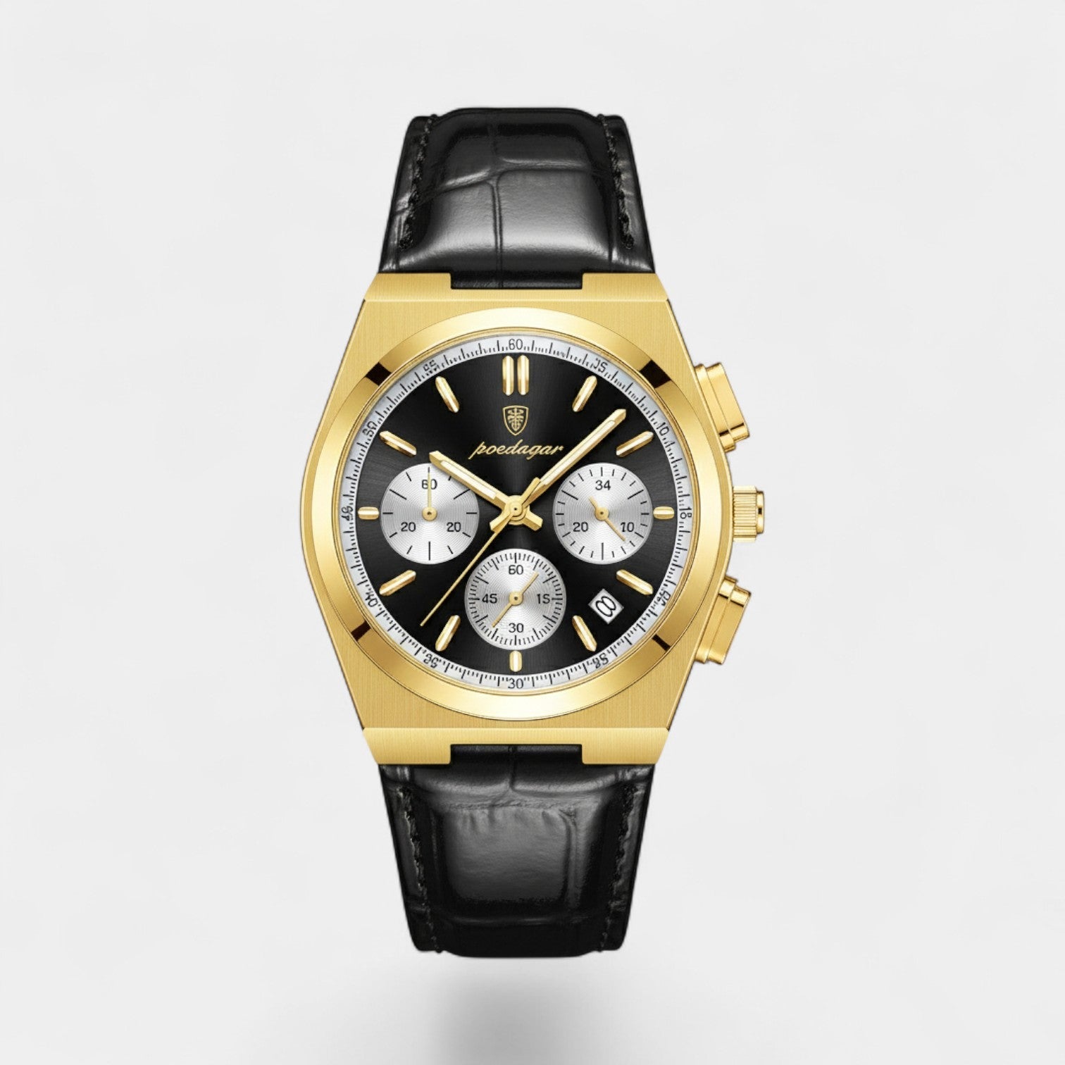 Montre pour Homme en Cuir Noir – Quartz 41 mm Multi-Fonction