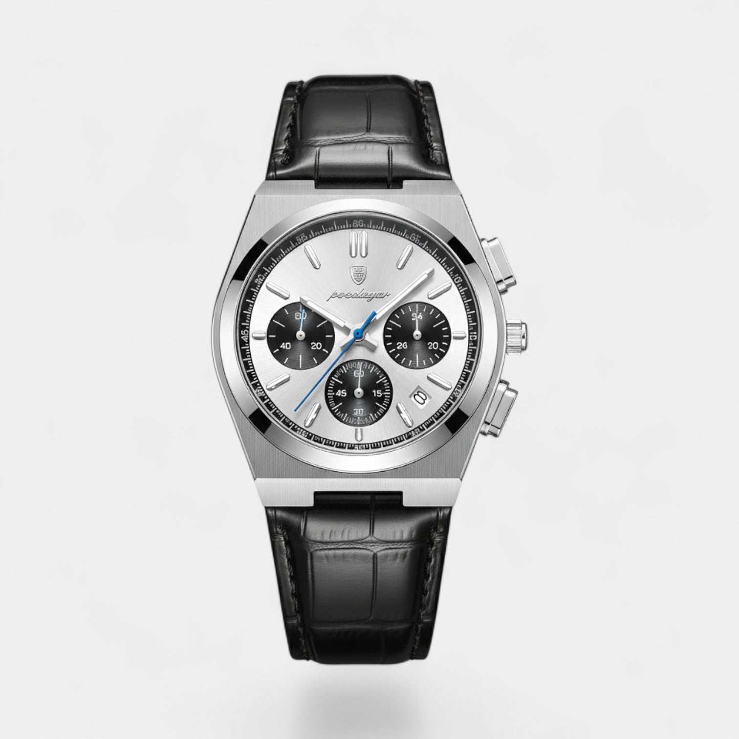 Montre pour Homme en Cuir Noir – Quartz 41 mm Multi-Fonction