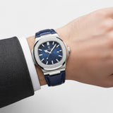Montre pour Homme Bracelet Cuir Bleu – Quartz Lumineuse et Étanche 40 mm