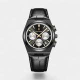 Montre pour Homme en Cuir Noir – Quartz 41 mm Multi-Fonction