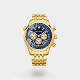 Montre pour Homme Dorée en Acier Inoxydable – Quartz Lumineuse et Étanche 43 mm