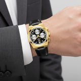 Montre pour Homme en Cuir Noir – Quartz 41 mm Multi-Fonction