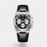Montre pour Homme en Cuir Noir – Quartz 41 mm Multi-Fonction