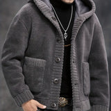 Cardigan Tricoté à Capuche et Boutons