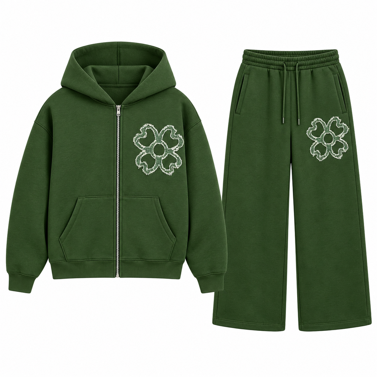 Ensemble de Survêtement Floral Premium – Sweat à Capuche Zippé & Pantalon Large
