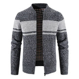 Gilet Tricoté Zippé à Rayures Contrastées