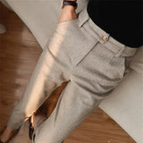 Pantalon Habillé Texturé Coupe Ajustée