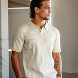 Polo Maille Côtelée à Col Ouvert