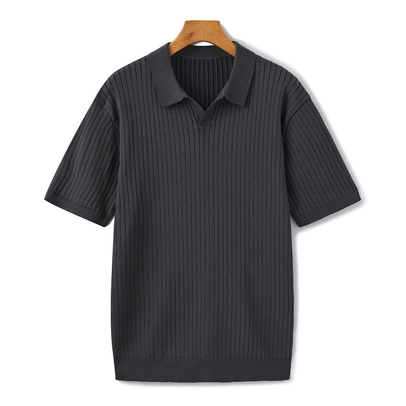 Polo Maille Côtelée à Col Ouvert