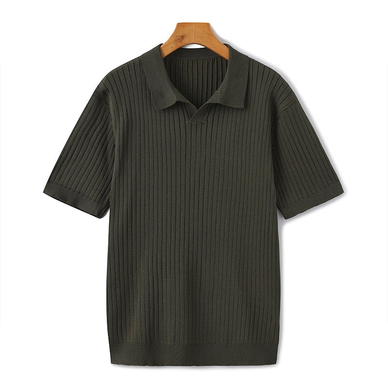 Polo Maille Côtelée à Col Ouvert