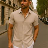 Khalid | Chemise en Lin et Coton avec Col Décontracté pour Homme