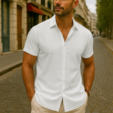 Khalid | Chemise en Lin et Coton avec Col Décontracté pour Homme