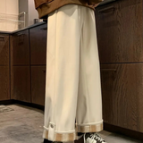 Pantalon Large à Revers Contrastés