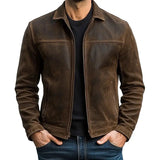 Blouson biker homme en cuir ajusté zippé