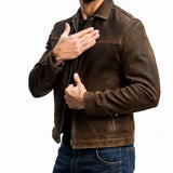 Blouson biker homme en cuir ajusté zippé