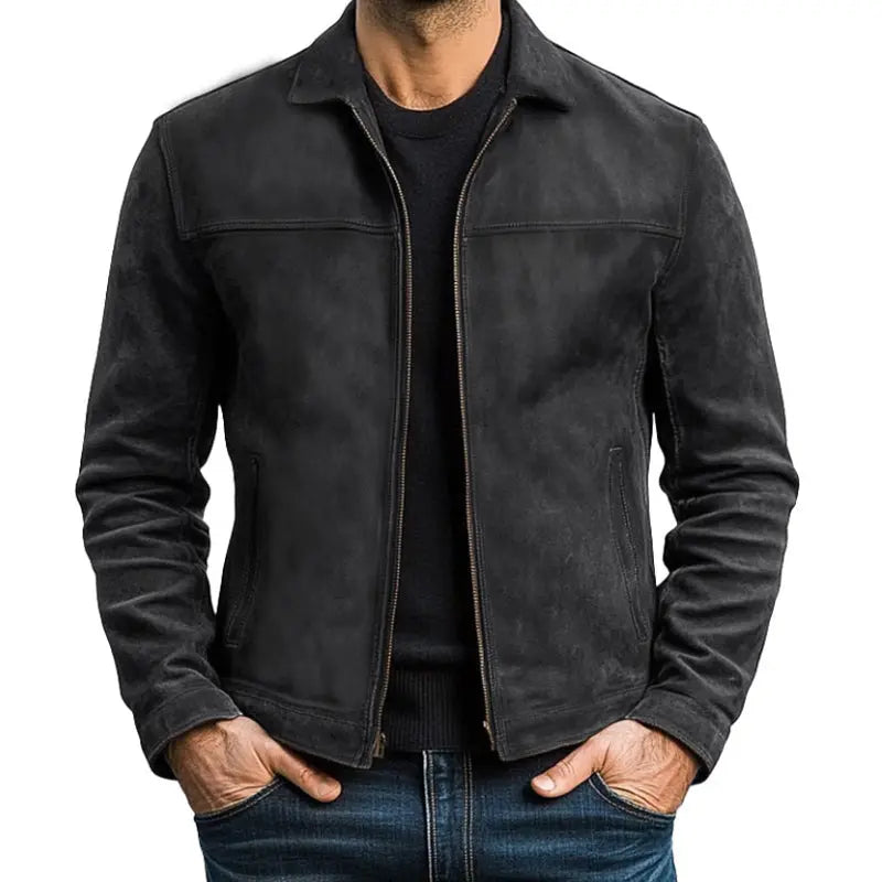 Blouson biker homme en cuir ajusté zippé