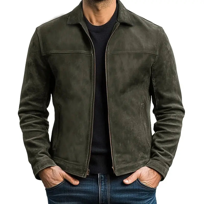 Blouson biker homme en cuir ajusté zippé