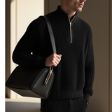 Pull Homme Maille Côtelée Demi-Zip