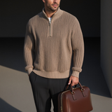 Pull Homme Maille Côtelée Demi-Zip