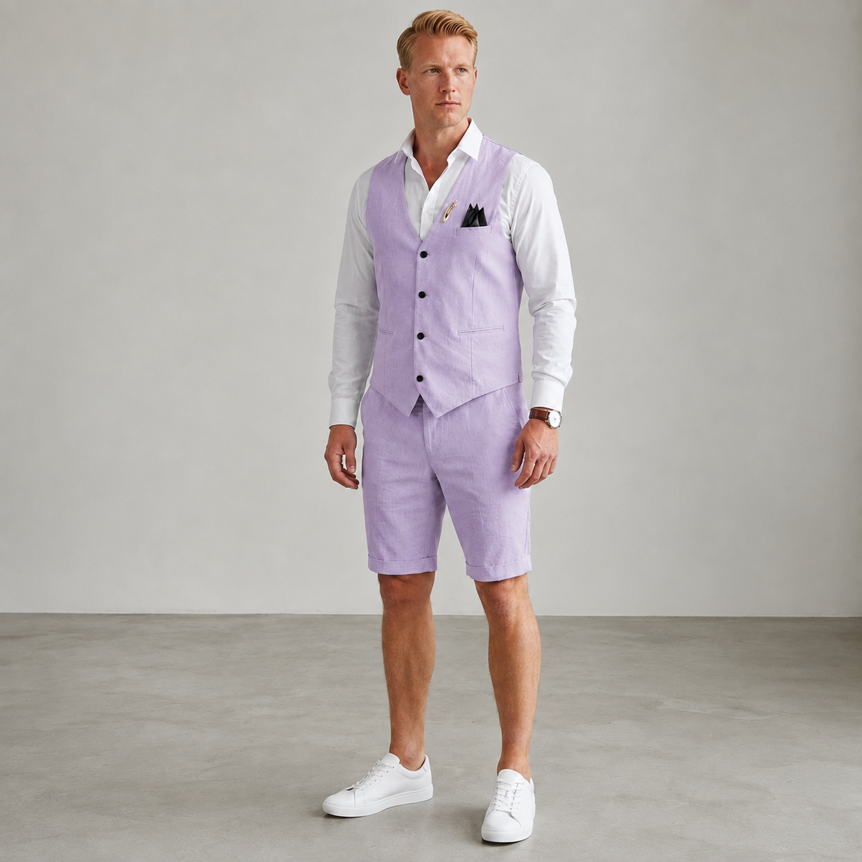 Ensemble homme gilet et short aspect lin