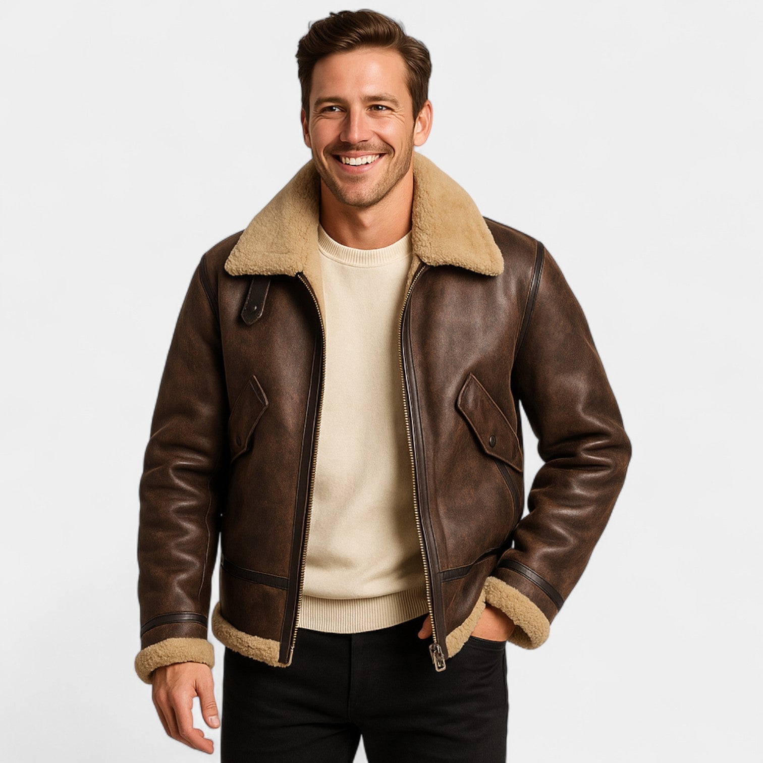 Veste homme en laine d’agneau doublée polaire simple couche - chaudre, raffinée, silhouette quotidienne