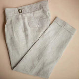 Pantalon Habillé en Lin Mélangé Coupe Fuselée