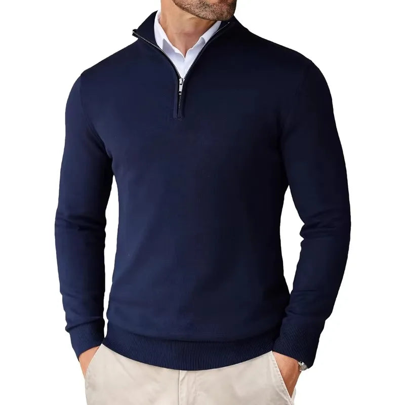 Pull Col Montant Zippé Coupe Épurée
