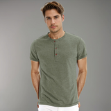 T-Shirt Col Henley à Manches Courtes