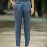Pantalon Habillé en Lin Mélangé Coupe Fuselée