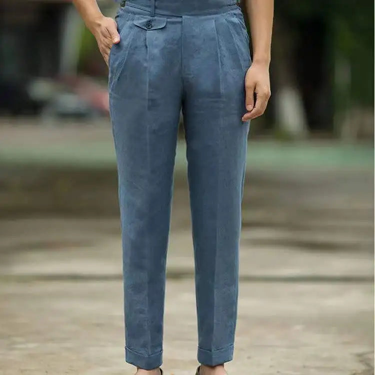 Pantalon Habillé en Lin Mélangé Coupe Fuselée