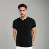T-Shirt Col Henley à Manches Courtes