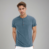 T-Shirt Col Henley à Manches Courtes