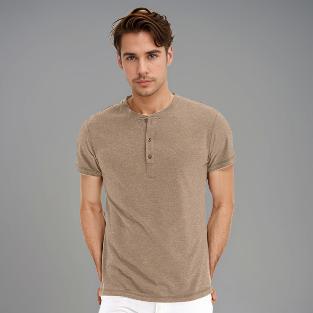 T-Shirt Col Henley à Manches Courtes