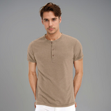 T-Shirt Col Henley à Manches Courtes