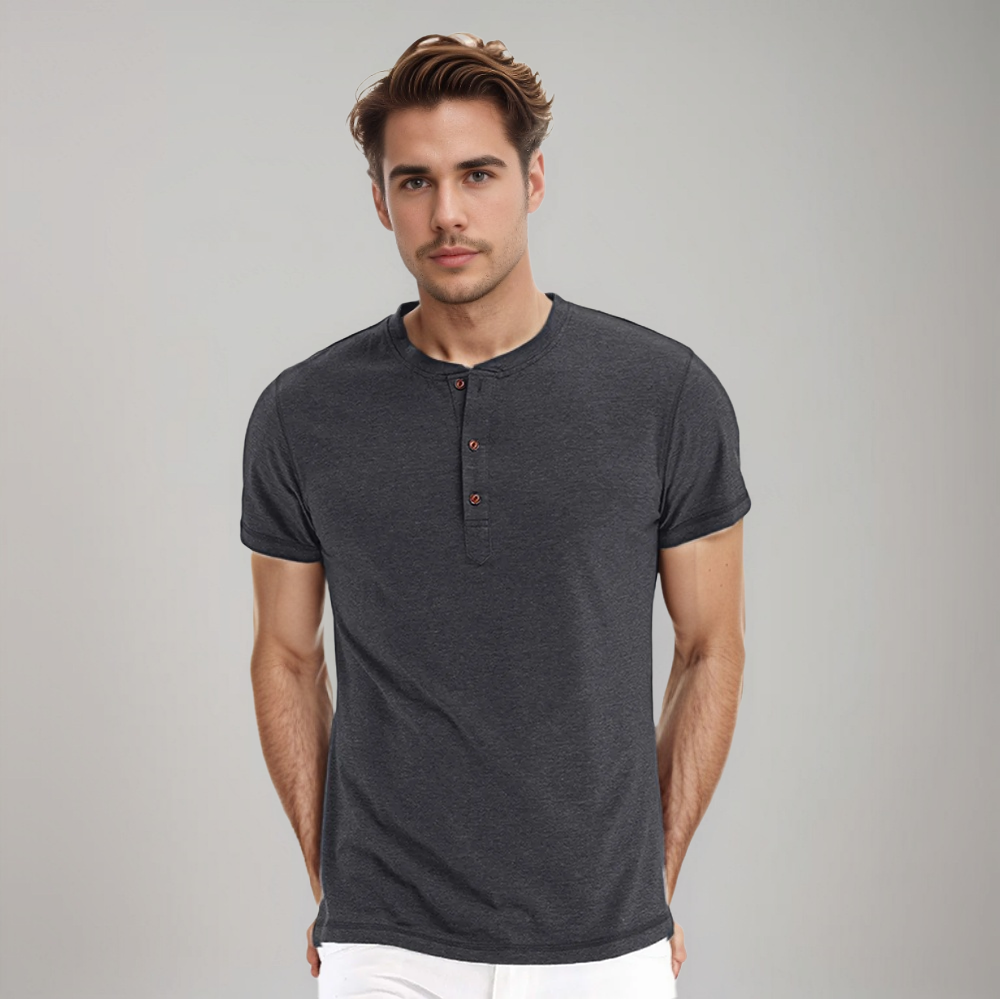 T-Shirt Col Henley à Manches Courtes