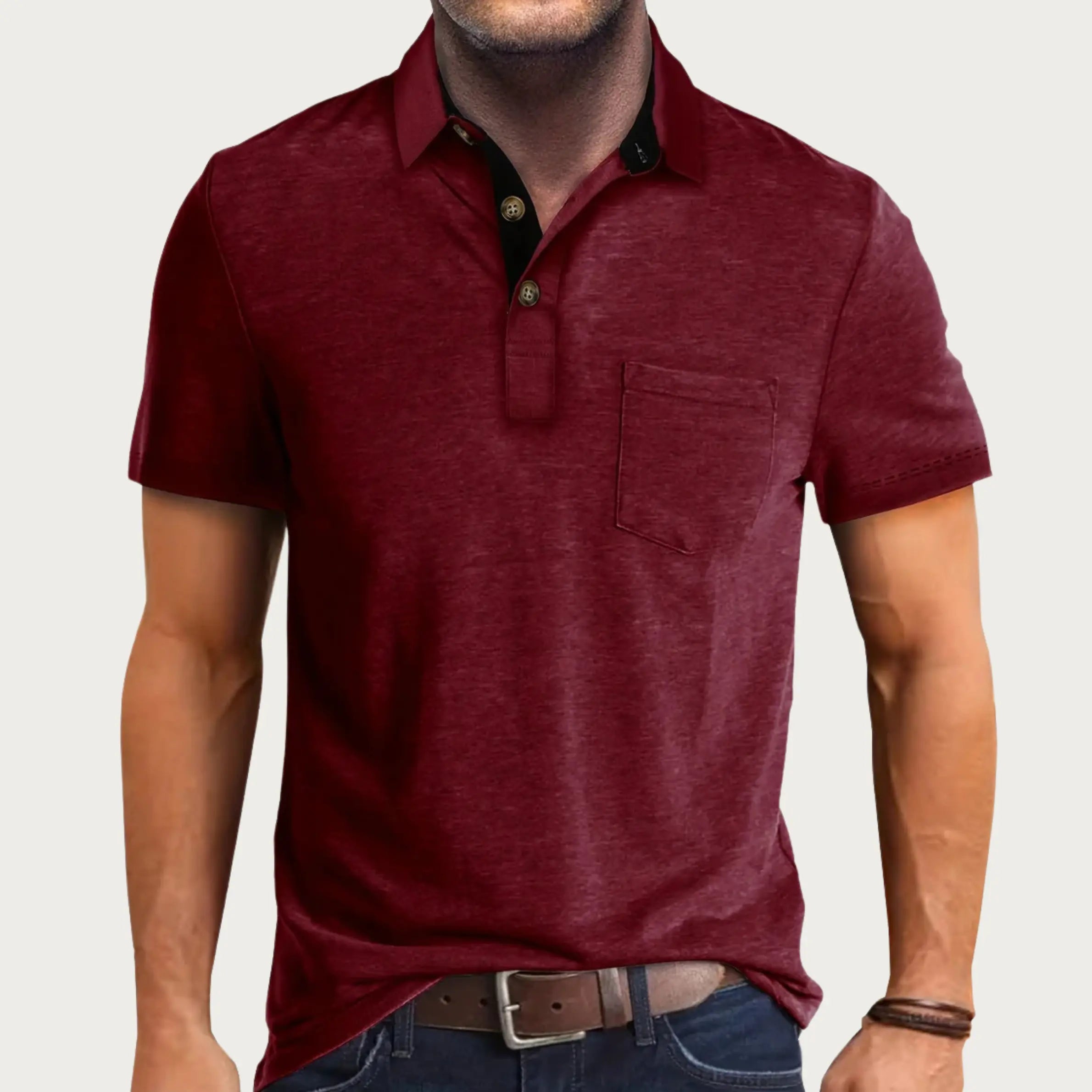 Polo Homme à Fermeture Zippée et Col Contrasté