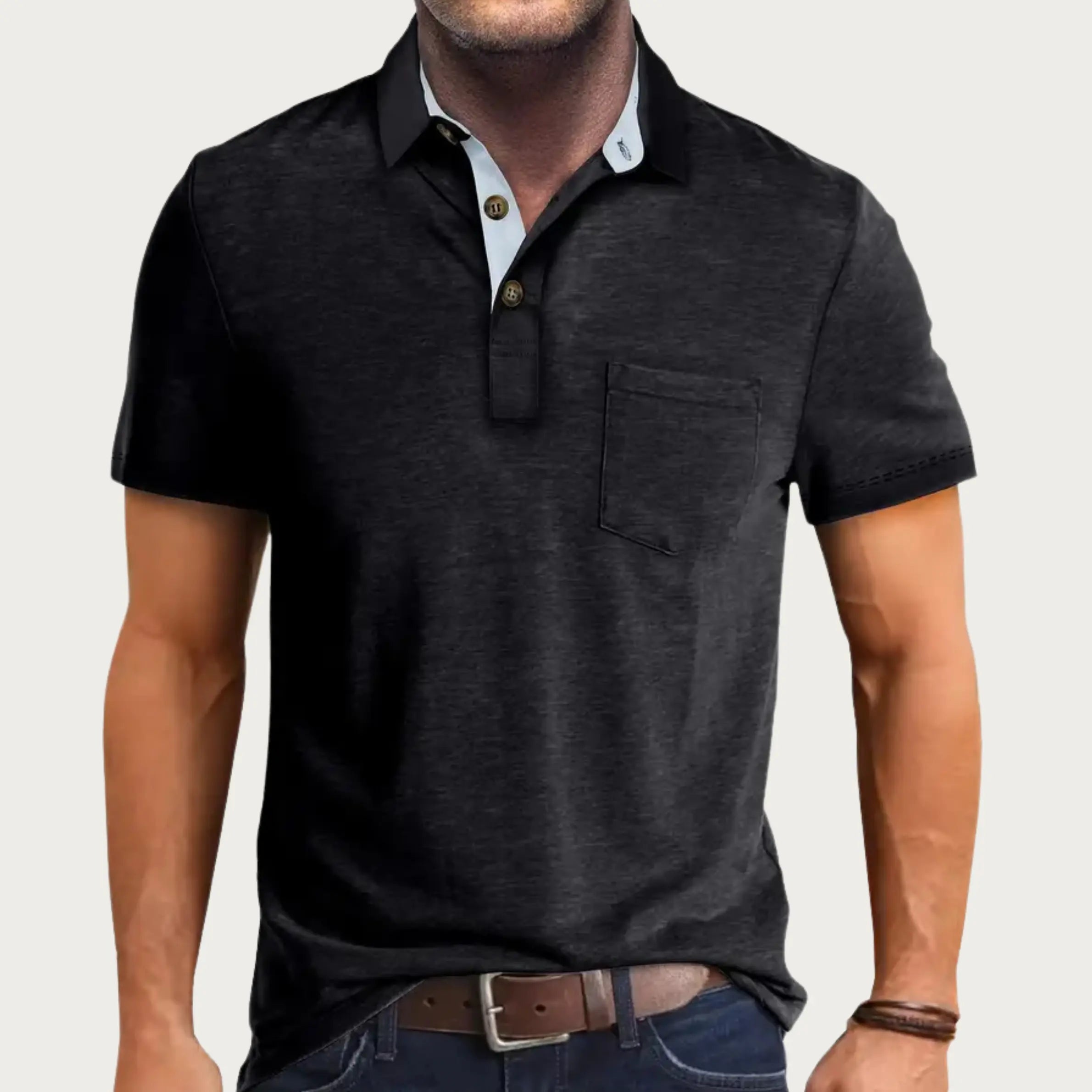 Polo Homme à Fermeture Zippée et Col Contrasté
