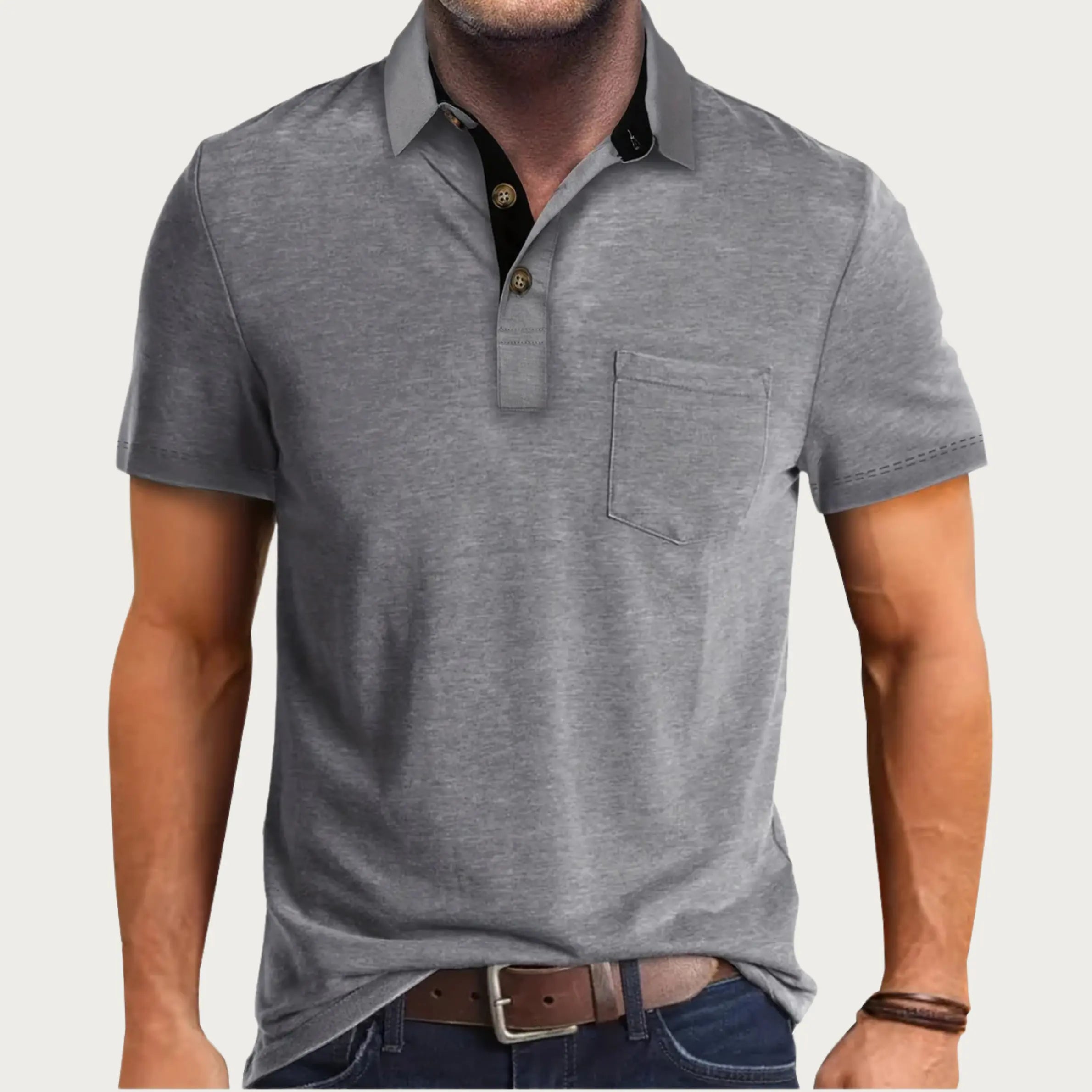 Polo Homme à Fermeture Zippée et Col Contrasté