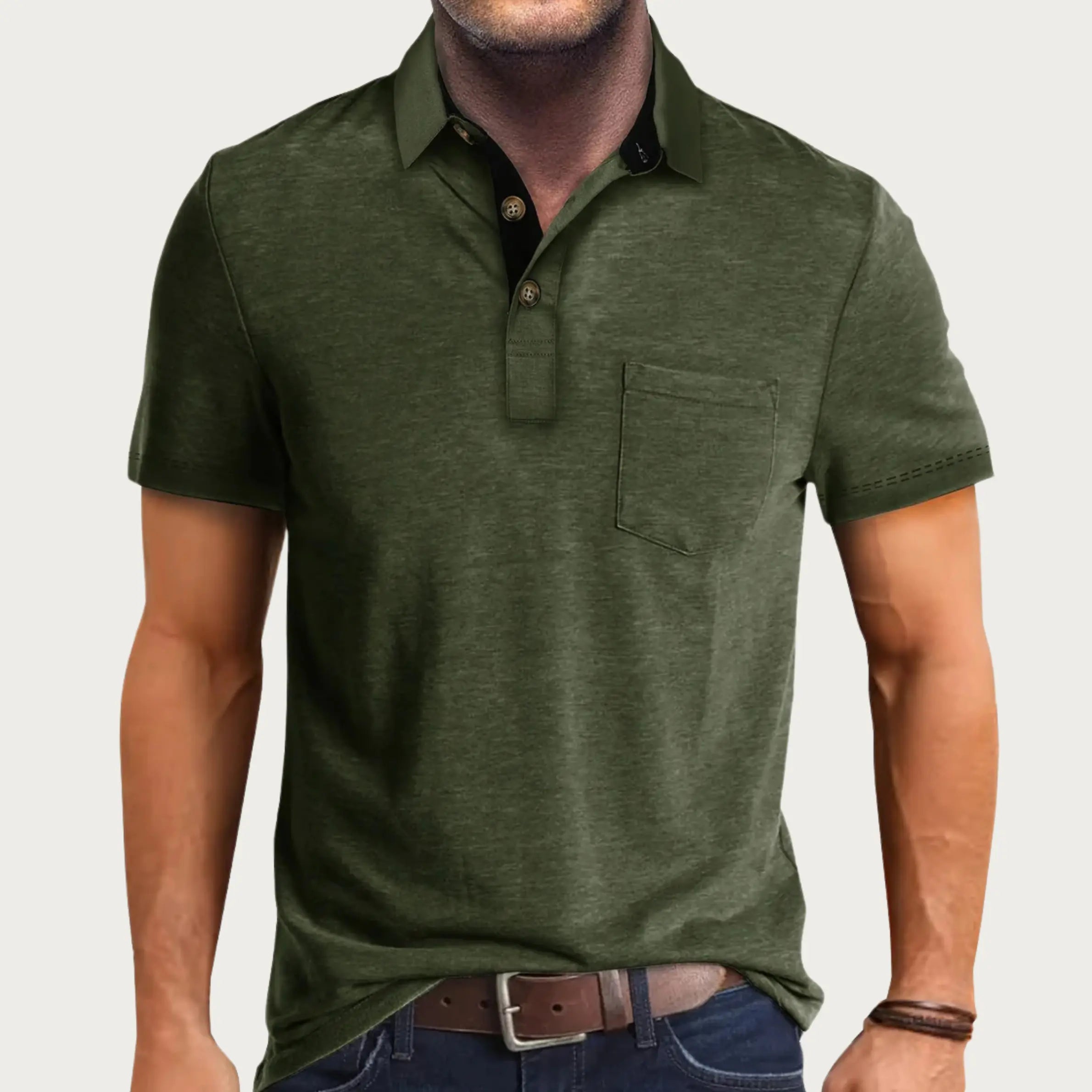 Polo Homme à Fermeture Zippée et Col Contrasté