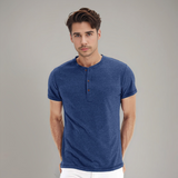 T-Shirt Col Henley à Manches Courtes