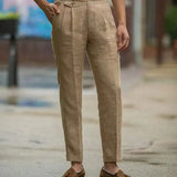 Pantalon Habillé en Lin Mélangé Coupe Fuselée