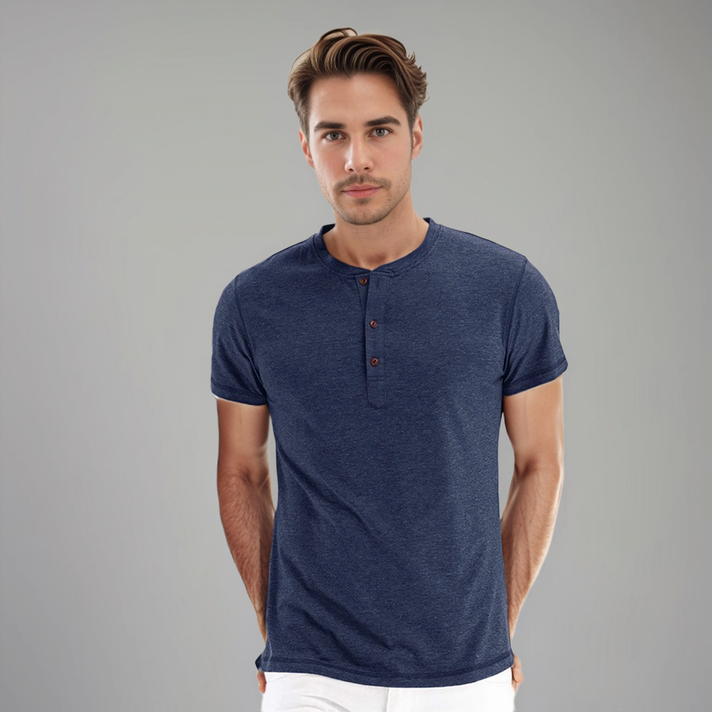 T-Shirt Col Henley à Manches Courtes