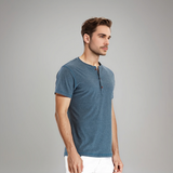 T-Shirt Col Henley à Manches Courtes