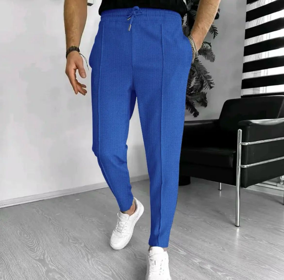 Pantalon Fuselé Texturé à Taille Élastique