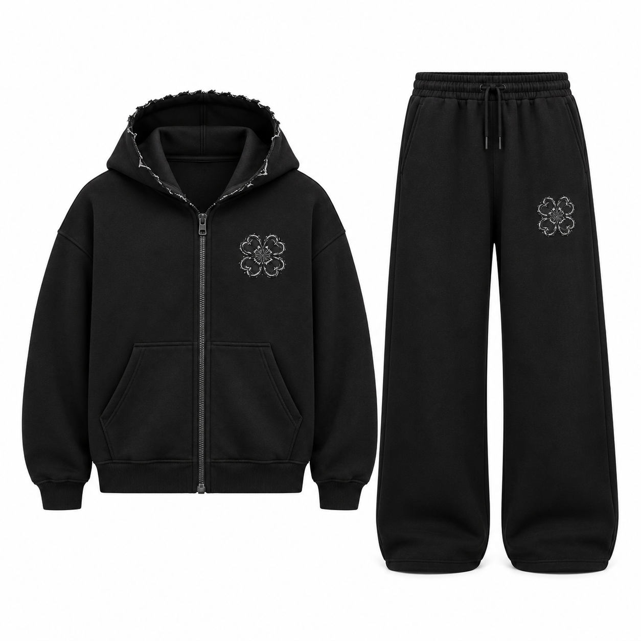 Ensemble de Survêtement Floral Premium – Sweat à Capuche Zippé & Pantalon Large