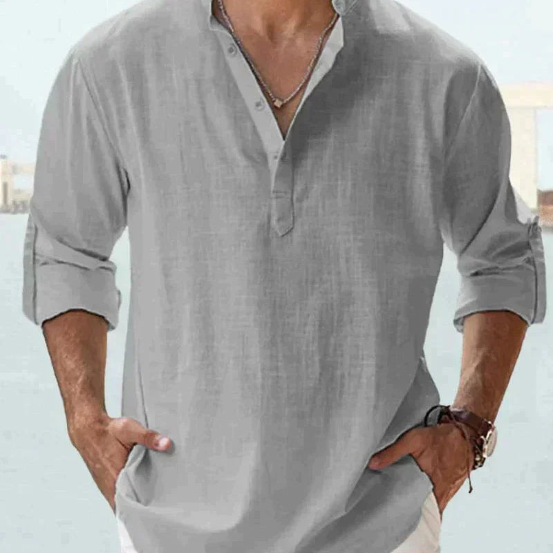 Chemise Col Tunisien à Manches Longues