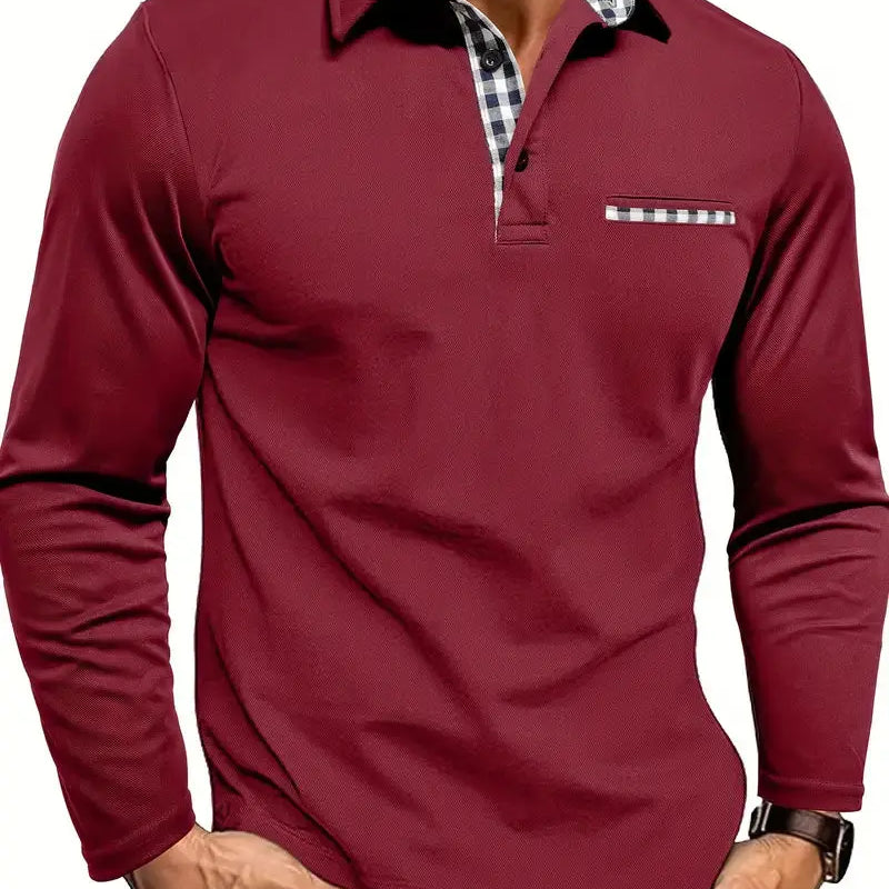 Polo Homme à Manches Longues avec Col Contrasté
