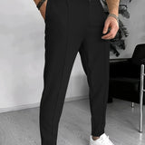 Pantalon Texturé à Taille Élastique et Cordon