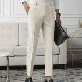 Pantalon Habillé Fuselé à Plis Marqués
