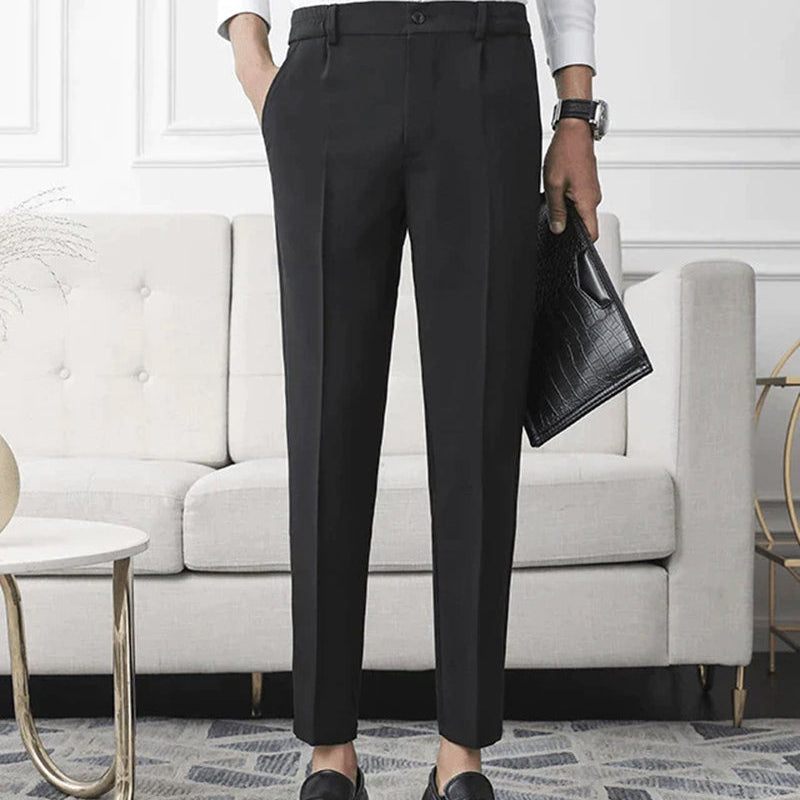 Pantalon Habillé Fuselé à Plis Marqués